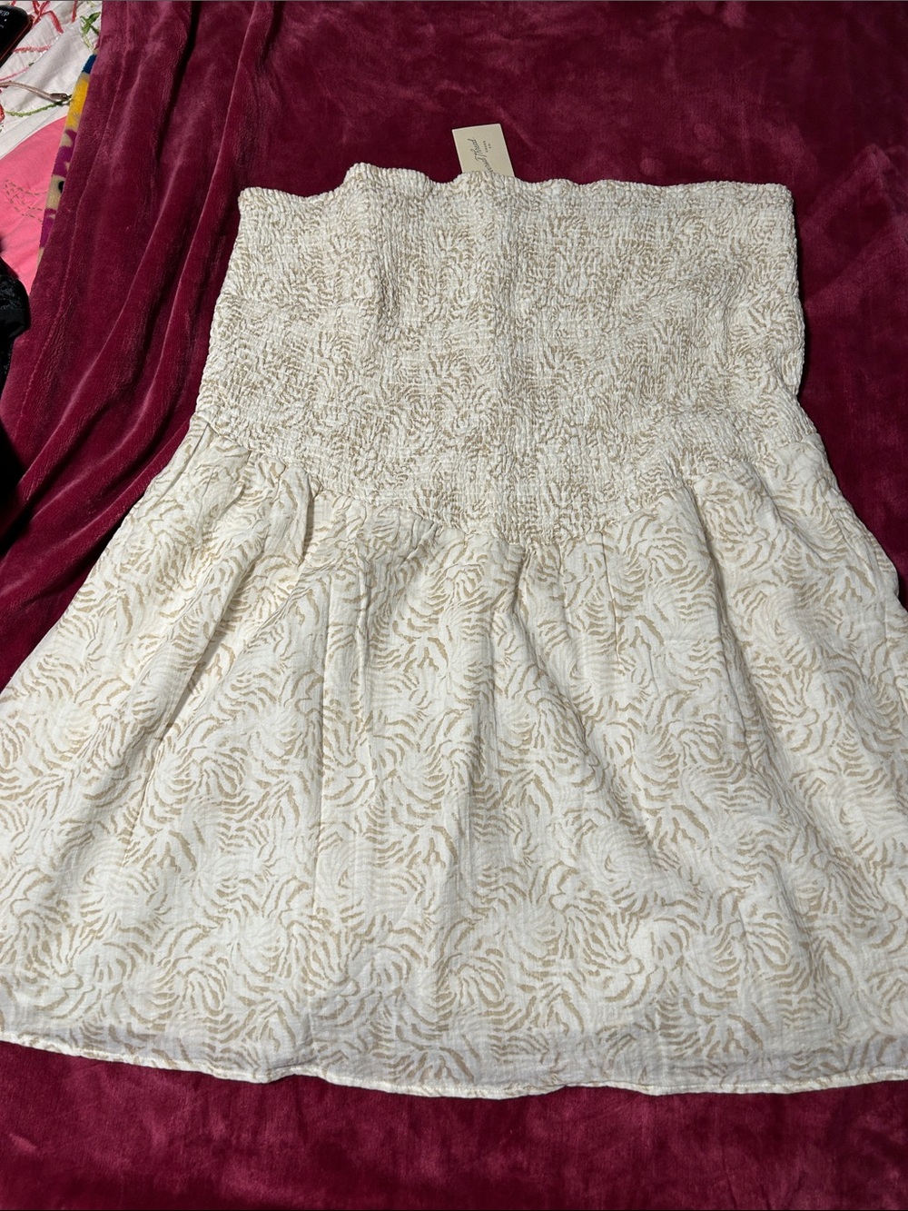 Universal Tread ! Strapless Cream and Beige Textured Sundress - Picture 1 of 6